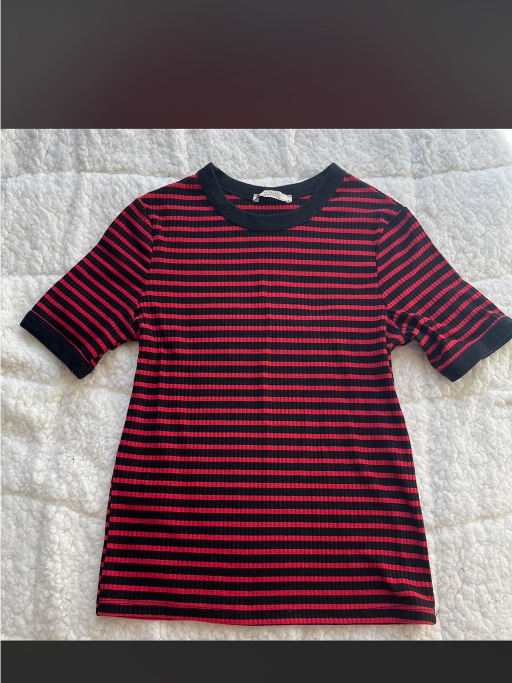 Black & Red Striped Short Sleeve Top